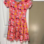 Vibrant Pink Umbrella Print Casual Fit Flare Dress Large Photo 6