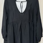 Ellen Tracy  Black split Neck tiered sheer flared ruffled dress Photo 2