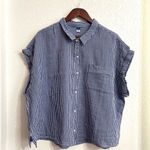 Old Navy Womens Shirt Blouse Blue White Gingham Plaid Boxy Button Up Size XL Photo 0