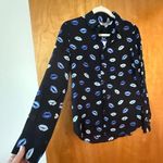 ZARA  Blue Lips Viscose Button Up Shirt Top Blouse All-Over Print NWT Size Small Photo 4