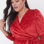 Lane Bryant Womens Dress Size 22 24 Puff Sleeve Embossed Velvet Midi Red Hostess Photo 2