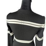 JF Lefon Cut Out Knit Top Women S Black Striped Long Sleeve Sweater Designer Photo 4