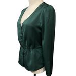 J.Crew Peplum Poplin Babydoll Button Up Blouse Satin Top Emerald Green Sz 2 NWT Photo 2
