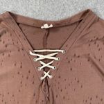 Buckle Tattered Lace Up Tee Shirt Women's Small Brown Short Sleeve Distressed Photo 2
