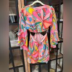 Anthropologie Groovy cutout mini dress long sleeve balloon o-ring bamboo go go satin go out Photo 8