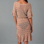 Crochet Knit Short Sleeve Boho Mini Dress / Beach Cover Up Tan Photo 11