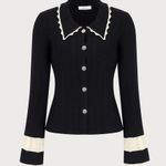 Rihoas Women's Black Splicing Button Ribbed Cardigan Size L Photo 4