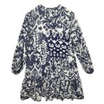 ZARA Printed Tunic Mini Dress Blue White L Bohemian Peasant Long Sleeve Flowy Photo 3
