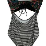 Time And Tru  One Piece Strapless Swimwear Black Floral Padded Bra Striped Bottom Photo 1