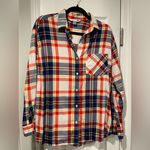 Old Navy  Size M The Boyfriend Shirt Blue Yellow Red Cotton Plaid Flannel Pocket Photo 0