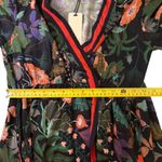 Celina Moon Floral Print Wrap Dress Red Trim Long Sleeve Casual Size M Black Size M Photo 3
