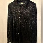 POL  Long sleeve sequin shirt LARGE preloved anthropologie sheer black Photo 0