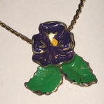Vintage Boho Floral Pendant Necklace with Green and Purple Accents Photo 0
