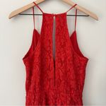 Lovers + Friends Lace Spaghetti Strap Romper V-Neck Floral Open Back Button Red Photo 6