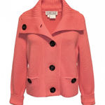 Carlisle  100% Wool Cardigan Sweater Size Large Coral Pink Ribbed Knit Cozycore Photo 0