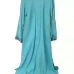 VINTAGE LINEN KAFTAN COVER UP WOMENS ML EMBELLISHED STONE LONG MAXI BOHO RESORT Blue Size M Photo 14