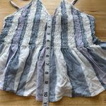 Ocean Drive White and Blue Smocked Cropped Tank Top Photo 4