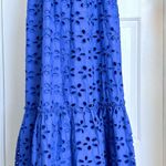 Jennifer Grace Jennifer & Grace Blue Eyelet Tiered Maxi Skirt L NWT Cotton Smocked Waist Boho w/ Pockets Photo 4