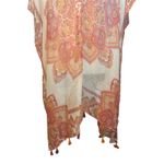 Woven Heart Kimono‎ Cover Up Shawl Duster Boho Festival Paisley Print Tassels Cream Pink Photo 2