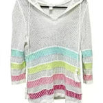 Christopher & Banks White Striped Open Knit Hooded Beach Sweater Size Large Photo 0