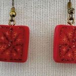 Orange square clay drop earrings Photo 0