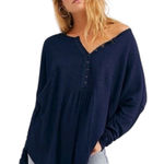 Free People  Navy Blue Leo Henley Top Photo 0