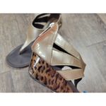 Donald Pliner Donald J Pliner Decima Golden Patent Leather Thong Open Toe Wedge Sandals 8M Photo 1