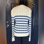 J.Crew Women's 100% Cotton White & Blue Striped Sweater. Cable Knit. Medium Photo 3