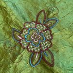 Y2K Crinkle Satin Blouse Babydoll Top Green Floral Lace Trim Womens Size XL Photo 9