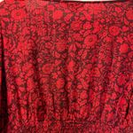 Knox Rose Deep V-Neck Red Floral Flowy Balloon Sleeve Blouse Monochrome XL Photo 7