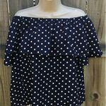 Very J EUC Off-The-Shoulder Top, Navy blue/white polka Dots, Ruffle Detail,Small Photo 0