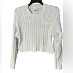 Aerie White Cropped Cable Knit Crew Neck Sweater Photo 0