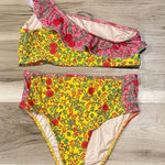 Roller Rabbit  Rhody Floral Ruffle One Shoulder High Waisted Bikini Women’s M/L Photo 0