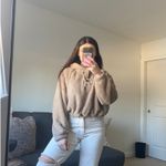 Crop cozy fleece hoodie Tan Photo 1