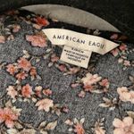 American Eagle  Size S Black Floral Cap Sleeve Front Tie Smocked Waist Crop Top Photo 9