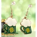 St Patricks Day Earrings Beer Four Leaf Clover Dangle Hooks Parade New F… Gold Photo 4