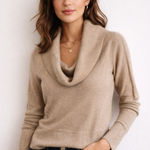 White House | Black Market Cowl Neck Long Sleeve Sweater Top Beige XS Photo 0