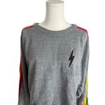 Aviator Nation  - Bolt Cropped Classic Crewneck Heather Navy Neon Sz M Photo 2