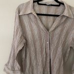 Unique spectrum Striped Beige Button-Up Blouse Size L Photo 5