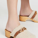 Tory Burch  Women's Jessa Shearling Clogs, Buttermilk/Royal Tan size 10 Photo 0