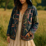 Vintage Handmade Patchwork Denim Hoodie Jacket Boho Folk Art Heavy Duty L Photo 1