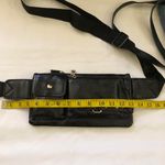 Grunge Gothic Black leather crossbody belt bag purse fanny pack multiple cargo pockets, adjustable straps. Photo 3