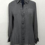 Coldwater Creek EUC M gray semi-sheer silk long sleeved top. Mixed material back Photo 0