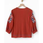 Garnet Hill ✨ Embroidered-Yoke Bishop-Sleeve Sz Small Blouse✨ Photo 4