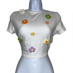 SheIn NWT white cropped flower tee with 3D flowers Photo 0