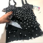 Swim Solutions black polka dot Tiered Tankini Top Size 8 Photo 6