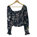 Lovestitch Floral Smocked Square Neck Blouse Womens S Black Ruffle Cottagecore Photo 1