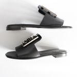 Givenchy New  4G Black Leather Silver Logo Slides Photo 6