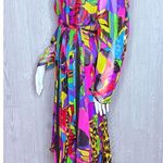 vintage Diane freis multi color art deco bold belted scarf long sleeve dress 80s Pink Size M Photo 3