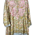Dolma Silk Tunic Hand Embroidered Floral Print Anthropologie Boho Bohemian Small Pink Photo 0